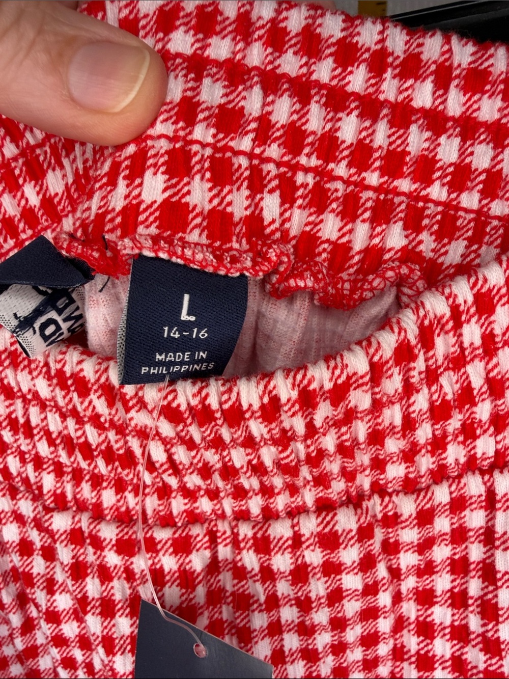 Lands' End Red and White Gingham A-Line Tiered Skirt - Picture 3 of 6